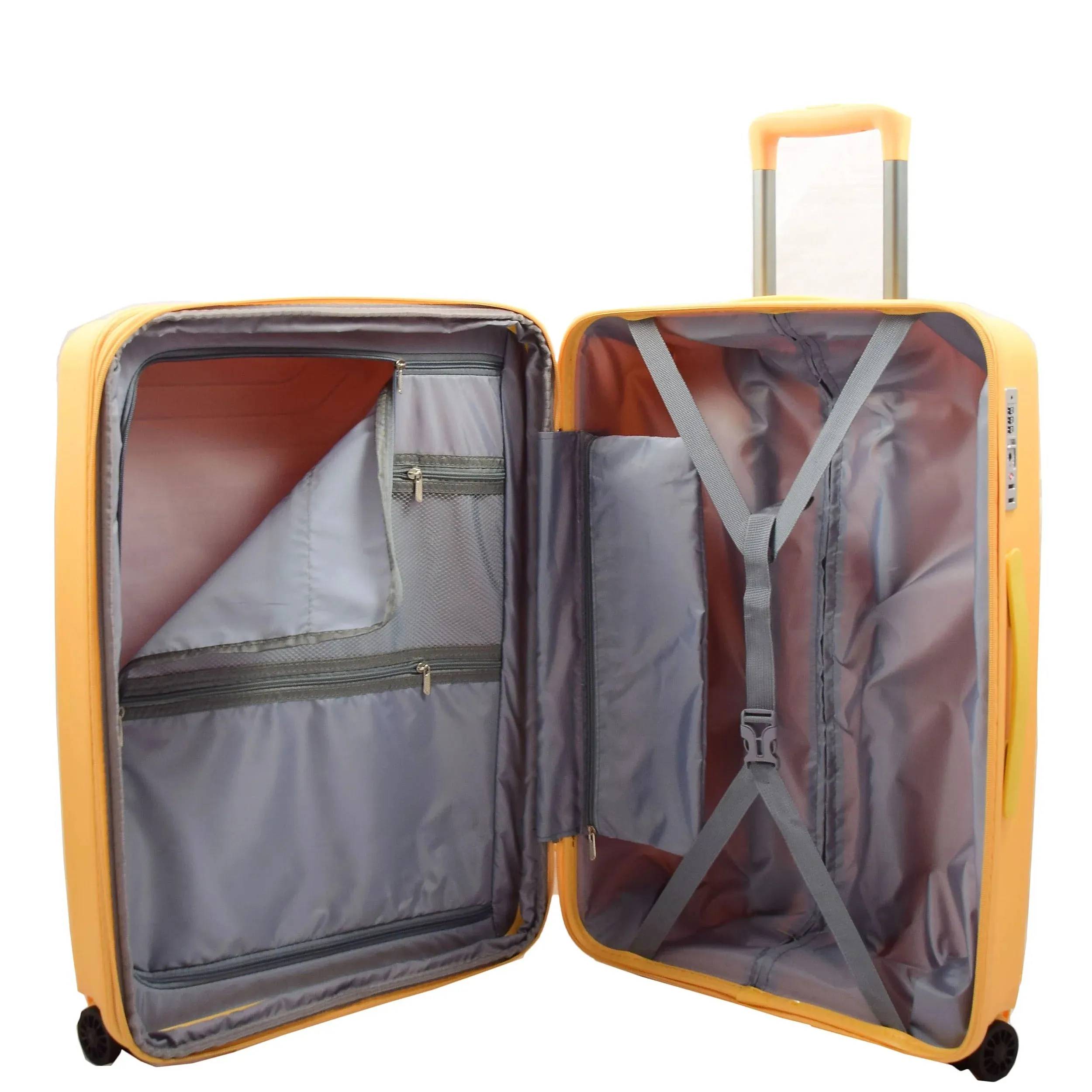 DR525 Expandable Hard Shell PP Luggage Travel Suitcase Bags with 4 Wheels Yellow