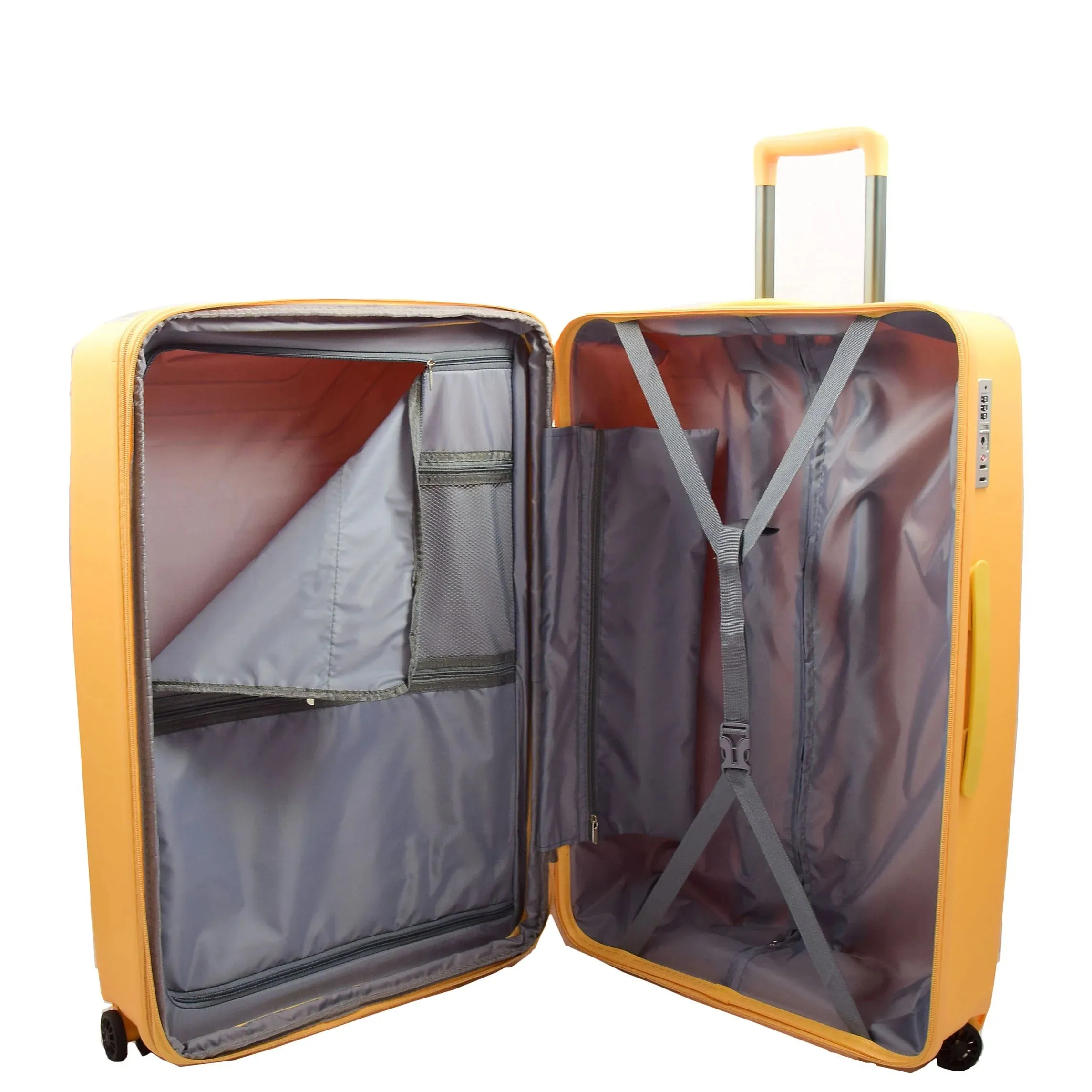 DR525 Expandable Hard Shell PP Luggage Travel Suitcase Bags with 4 Wheels Yellow