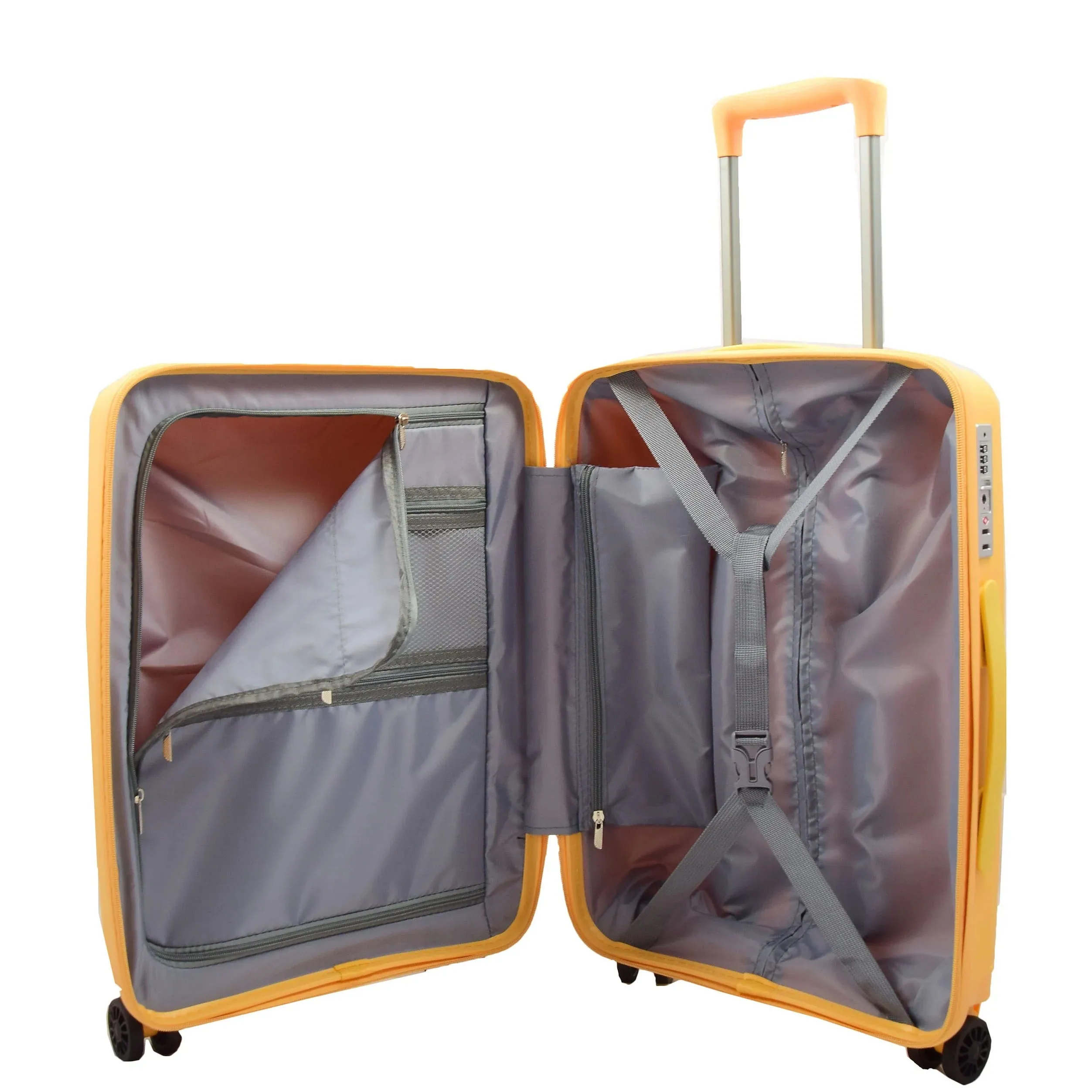 DR525 Expandable Hard Shell PP Luggage Travel Suitcase Bags with 4 Wheels Yellow