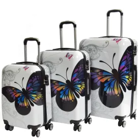 DR629 Expandable Four Wheel Hard Shell Travel Luggage With Butterfly Print