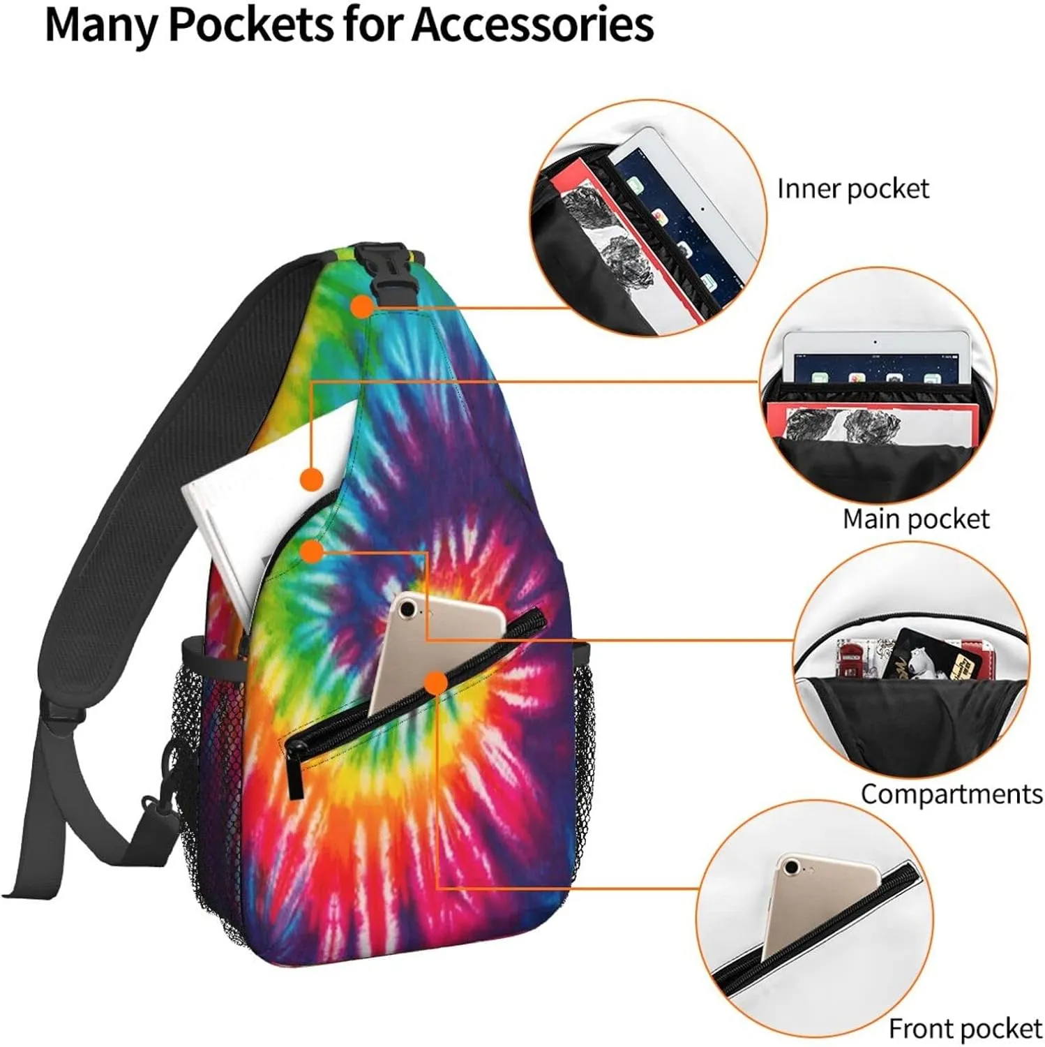 Famame Colorful Rainbow Tie Dye Sling Backpack Chest Bag Crossbody Shoulder Bag Gym Cycling Travel Hiking Daypack For Men Women Multicolor 18