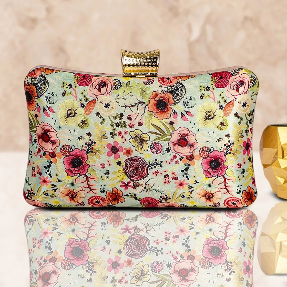 Floral Hand Embroidered Multi Color Clutch