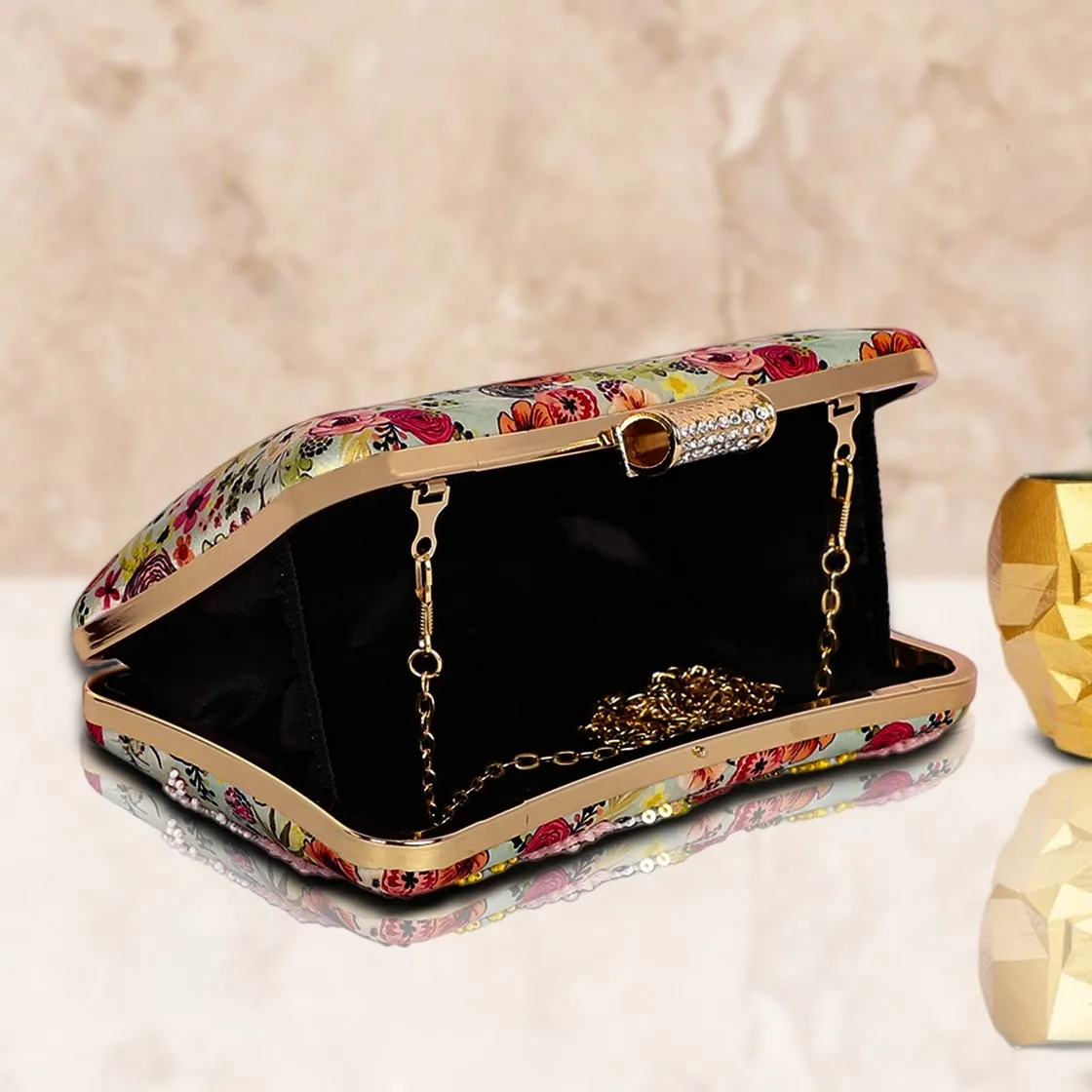 Floral Hand Embroidered Multi Color Clutch