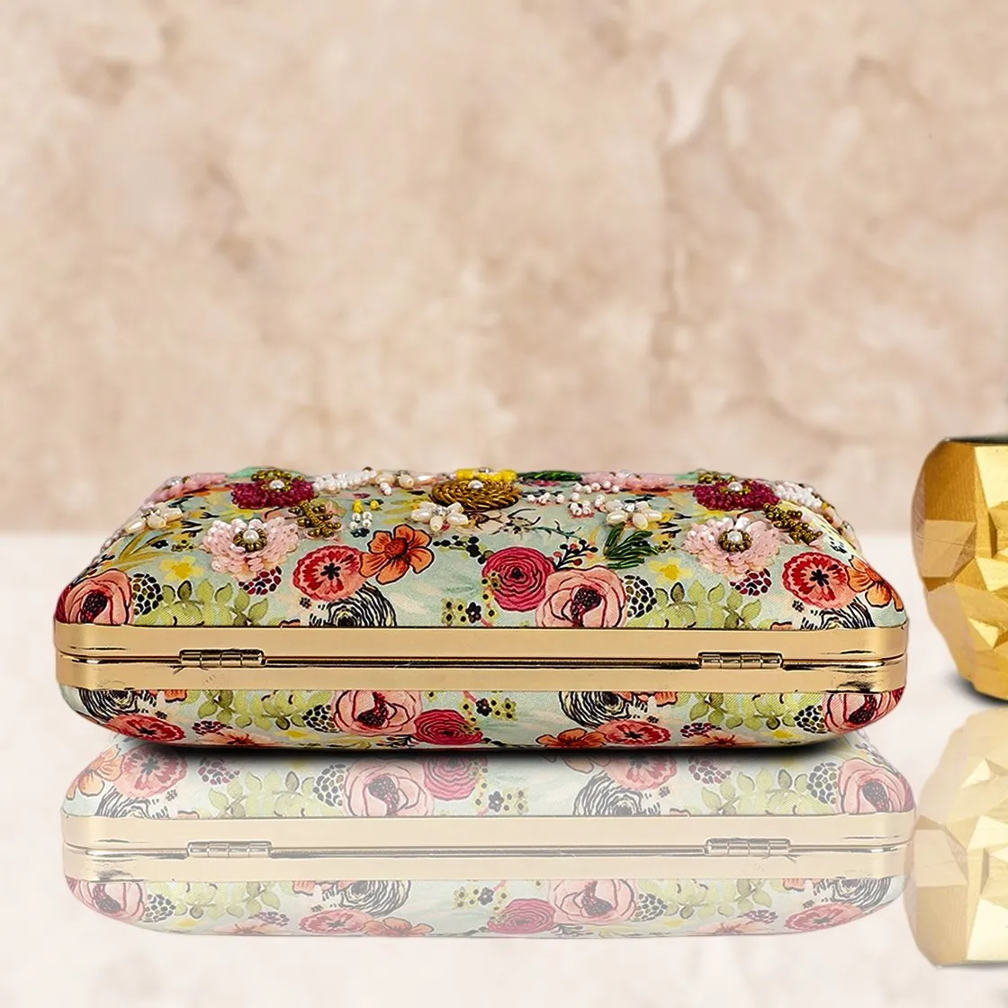 Floral Hand Embroidered Multi Color Clutch