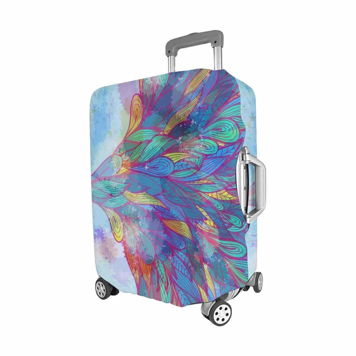 Floral themed Cover for Luggage suitcase printed Grunge pink and blue flowing feathers