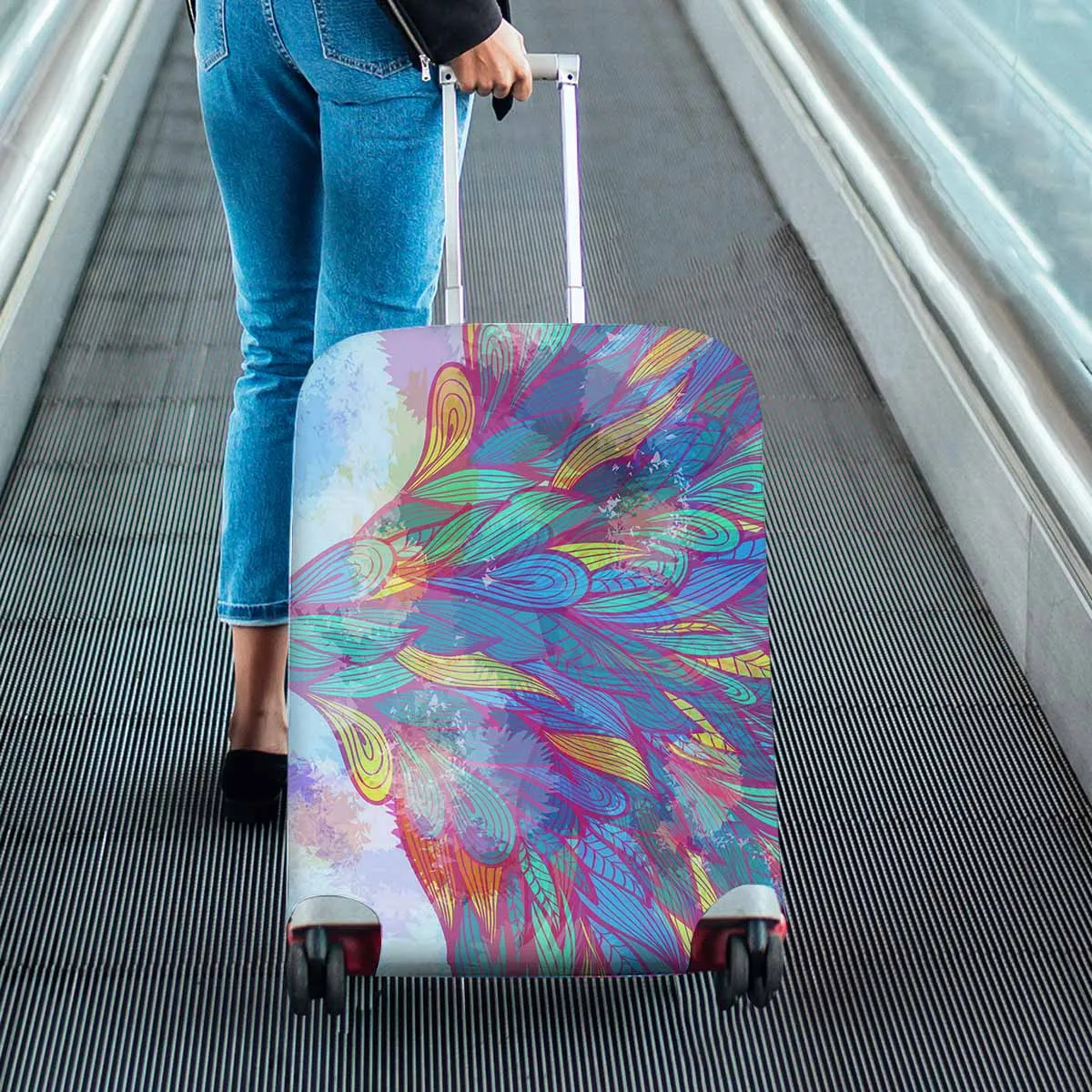 Floral themed Cover for Luggage suitcase printed Grunge pink and blue flowing feathers