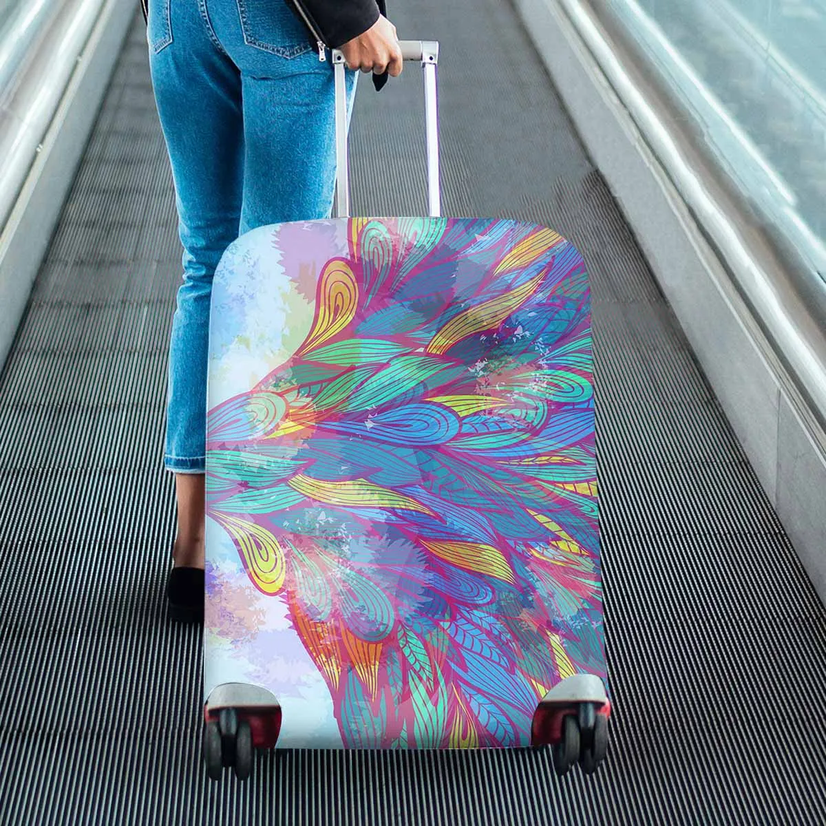 Floral themed Cover for Luggage suitcase printed Grunge pink and blue flowing feathers