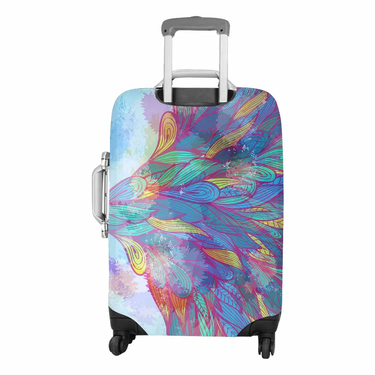 Floral themed Cover for Luggage suitcase printed Grunge pink and blue flowing feathers