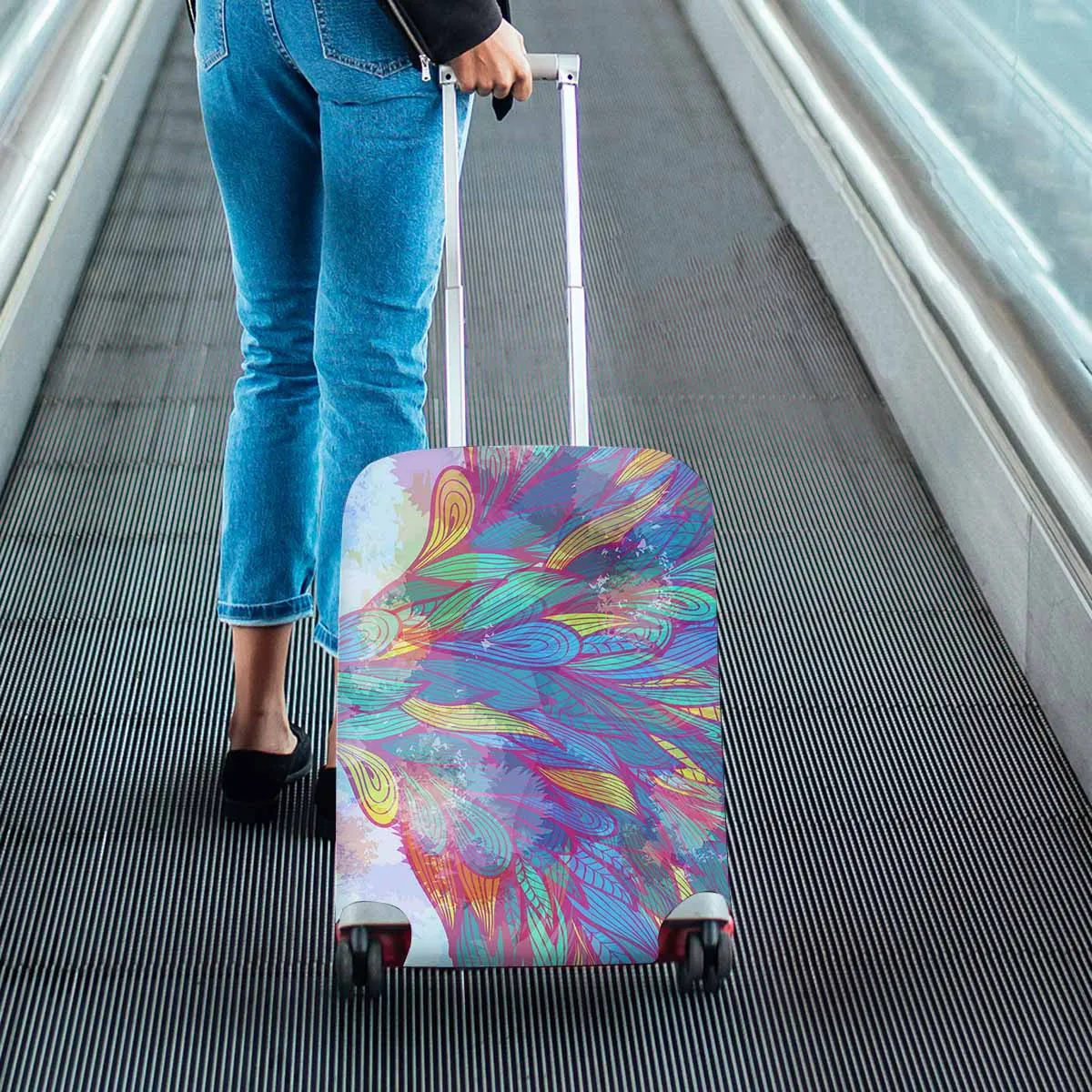 Floral themed Cover for Luggage suitcase printed Grunge pink and blue flowing feathers