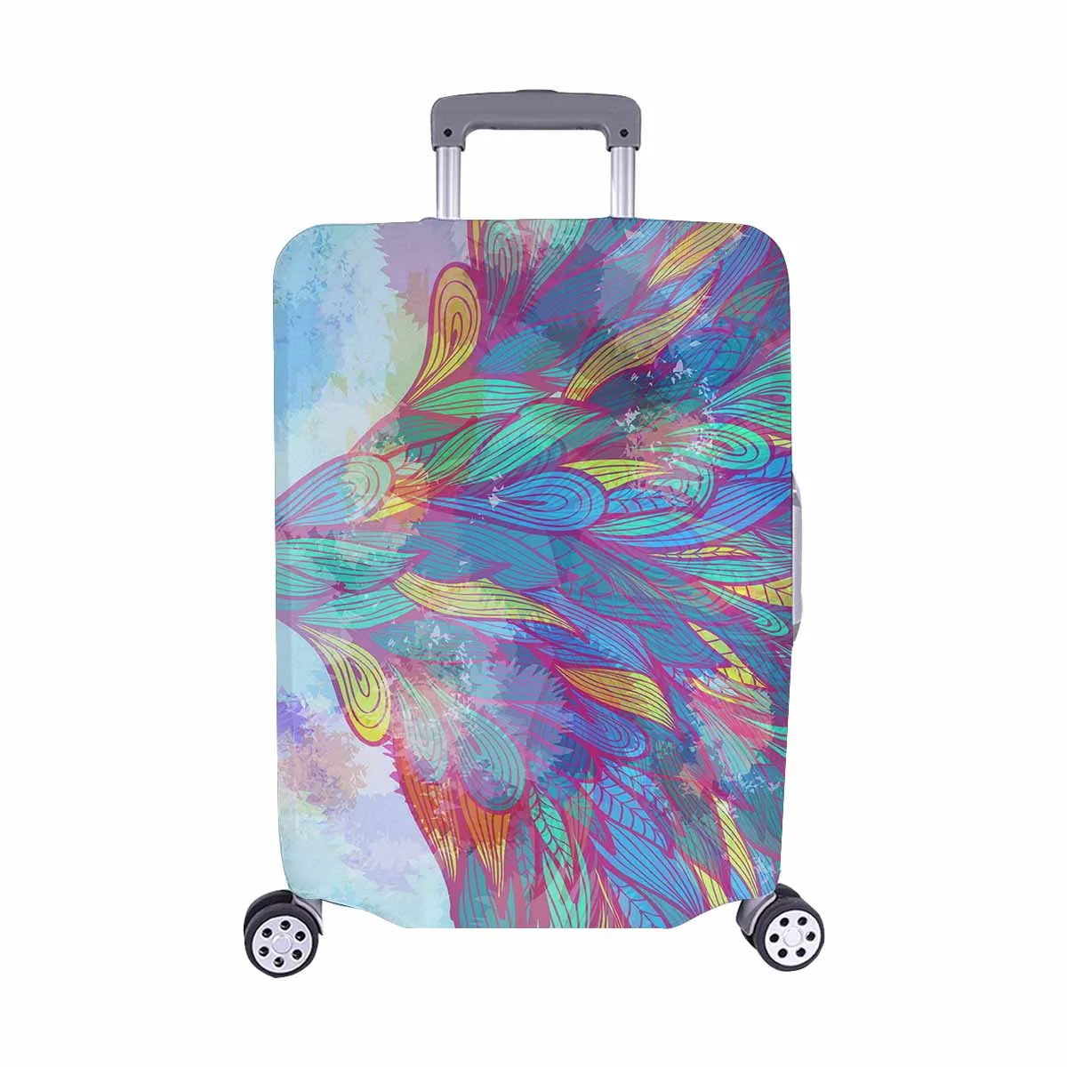 Floral themed Cover for Luggage suitcase printed Grunge pink and blue flowing feathers
