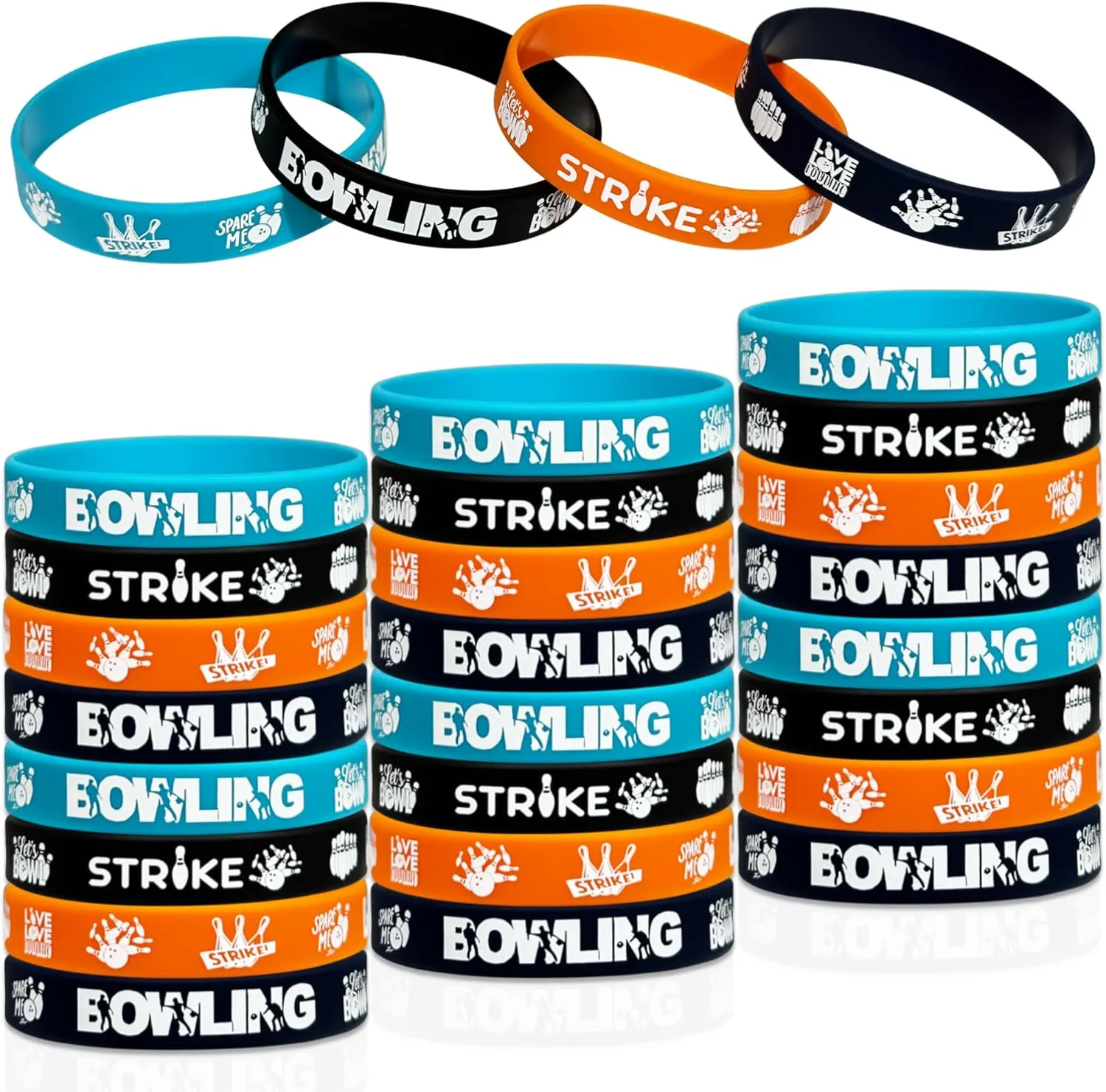 FSHANEE Bowling Themed Rubber Bracelets Bowling Party Supplies Bowling Silicone Wristbands Bowling Birthday or Baby Shower Party Gift Bag Fillers Goodie Bag Stuff, Set of 24 Counts