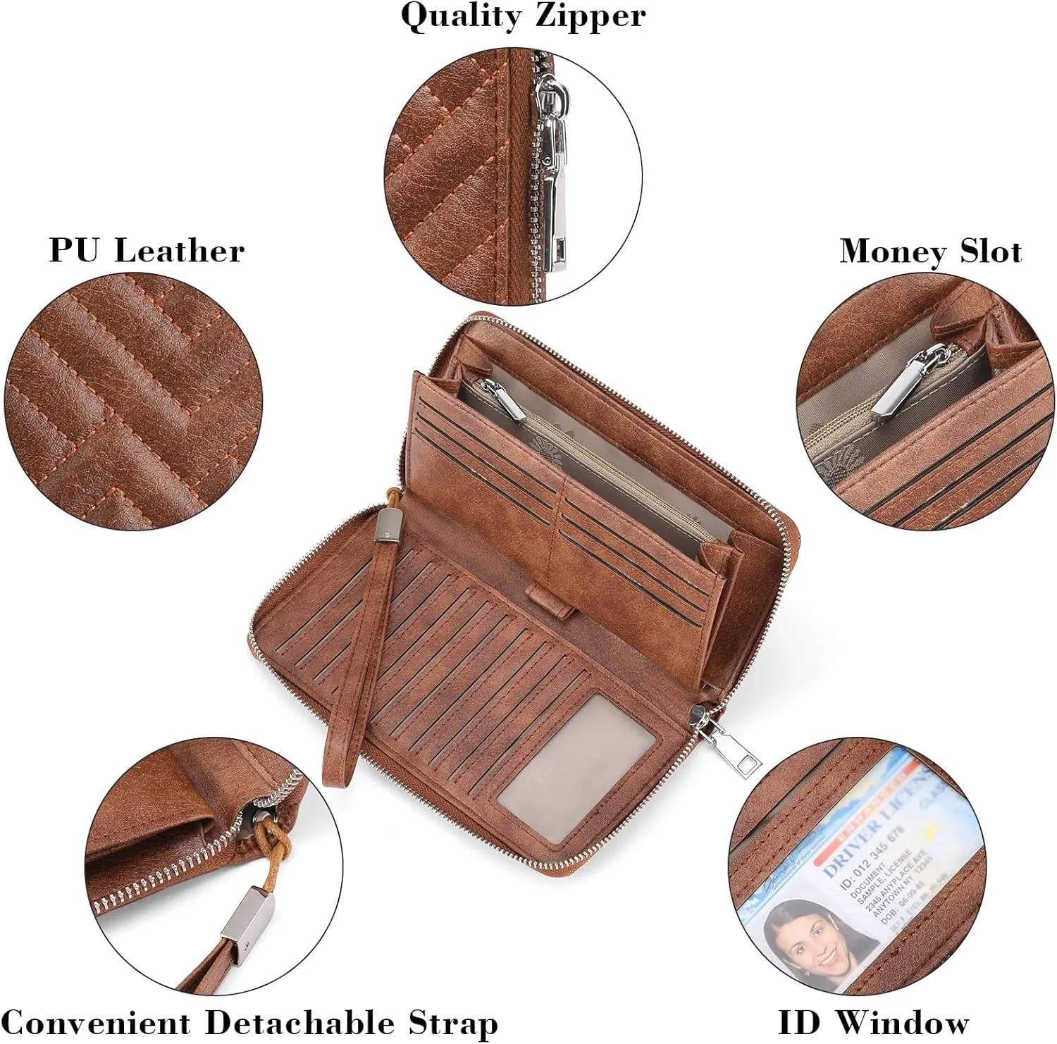 GOIACII Womens Wallet RFID Blocking Leather Large Capacity Long Purse Card Clutch Wristlet