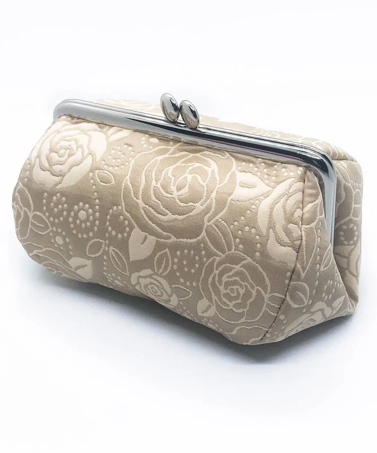 Gold Rose Weaved Metal Kiss Lock Purse / Gamaguchi Japanese Bags