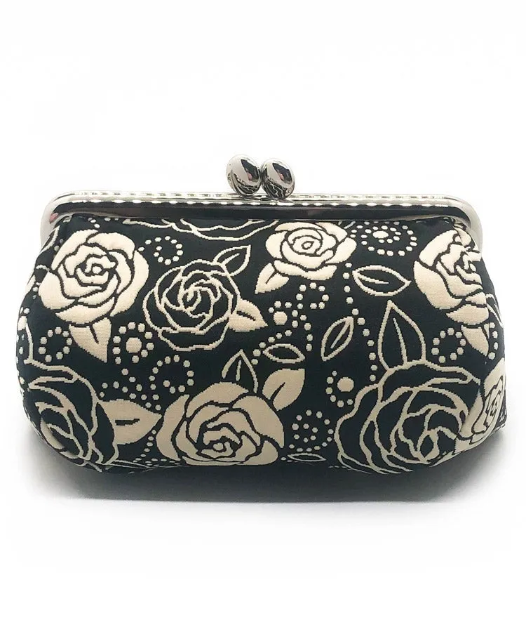 Gold Rose Weaved Metal Kiss Lock Purse / Gamaguchi Japanese Bags