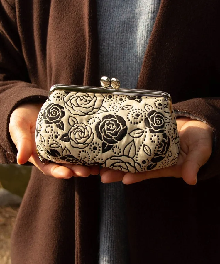 Gold Rose Weaved Metal Kiss Lock Purse / Gamaguchi Japanese Bags