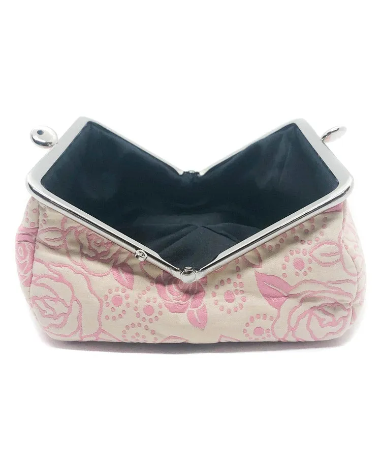 Gold Rose Weaved Metal Kiss Lock Purse / Gamaguchi Japanese Bags