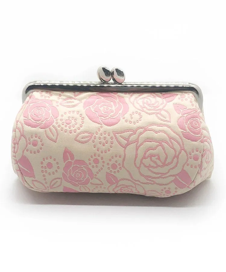 Gold Rose Weaved Metal Kiss Lock Purse / Gamaguchi Japanese Bags