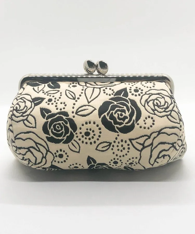 Gold Rose Weaved Metal Kiss Lock Purse / Gamaguchi Japanese Bags