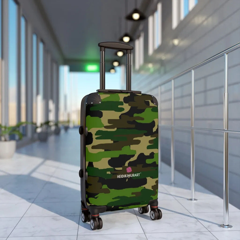Green Camo Print Cabin Suitcase, Carry On Luggage With 2 Inner Pockets & Built in TSA-approved Lock With 360° Swivel