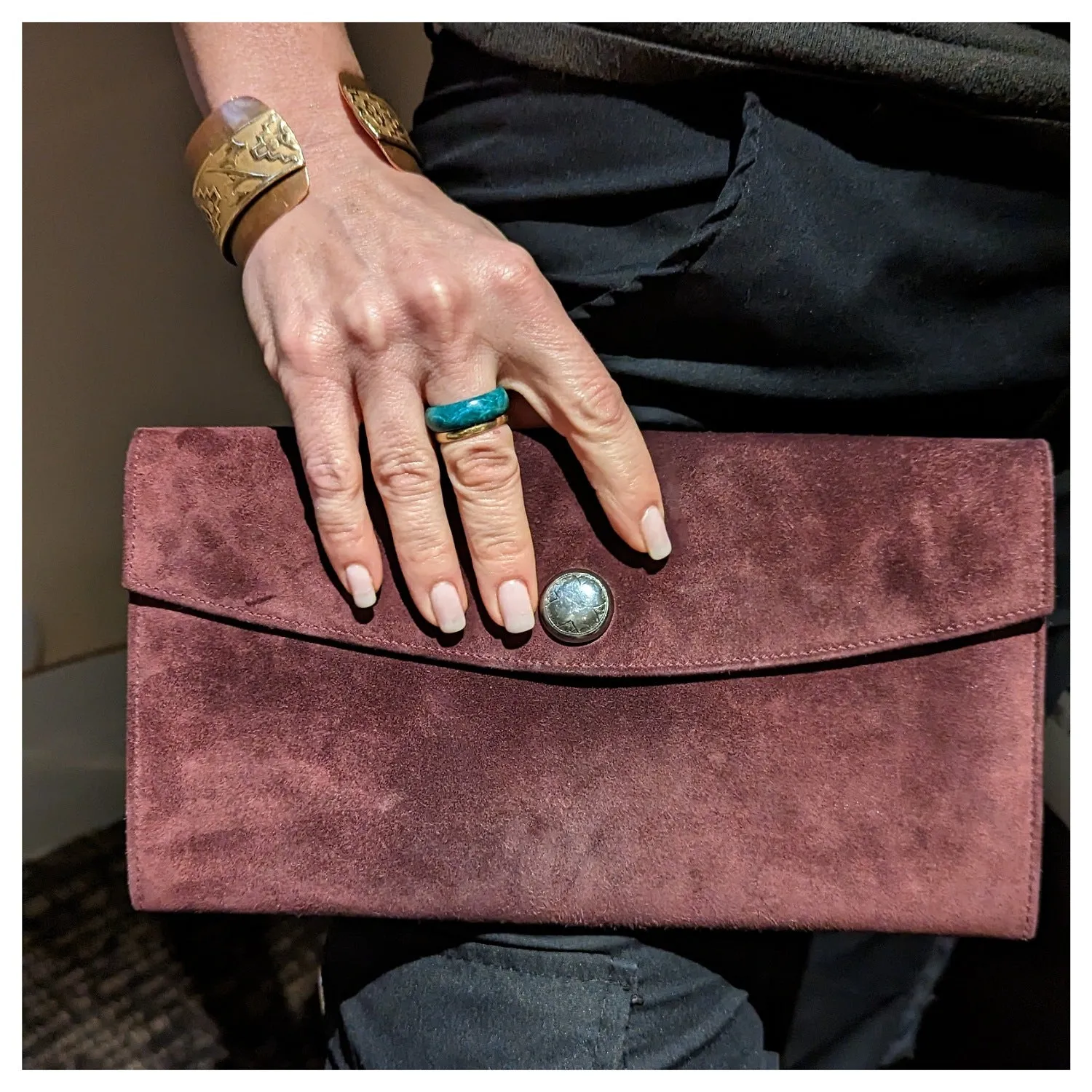 Hermes Vintage Suede Burgundy Rio Envelope Clutch