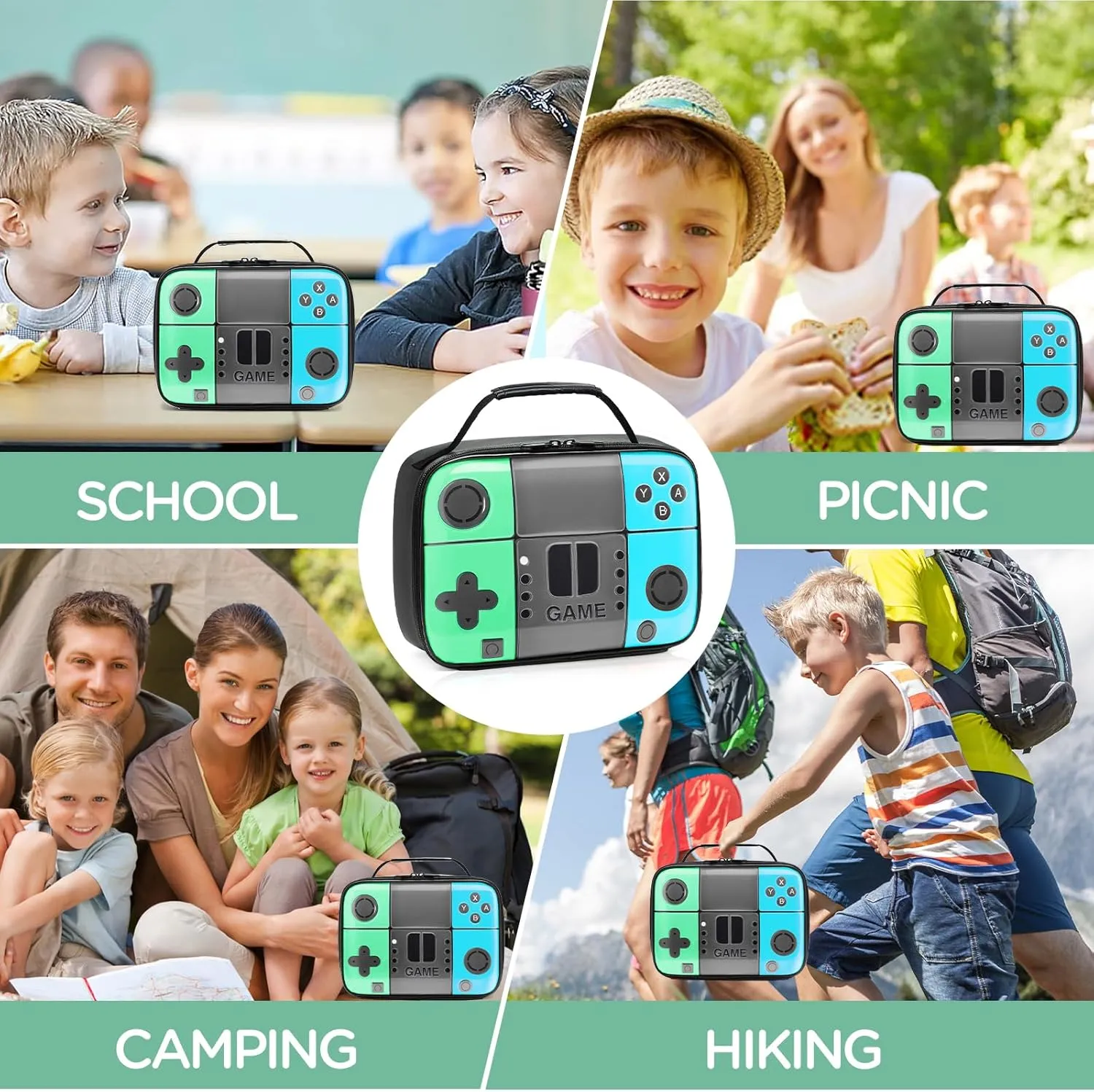 Kids Lunch Box, Game Boy Lunch Bag by 3D Printing, Thicker PU Thermal Insulated lunchbox With Inner Cutlery Mesh Bag, Waterproof And Portable Mini Cooler, Fits Easily in Backpack For Students