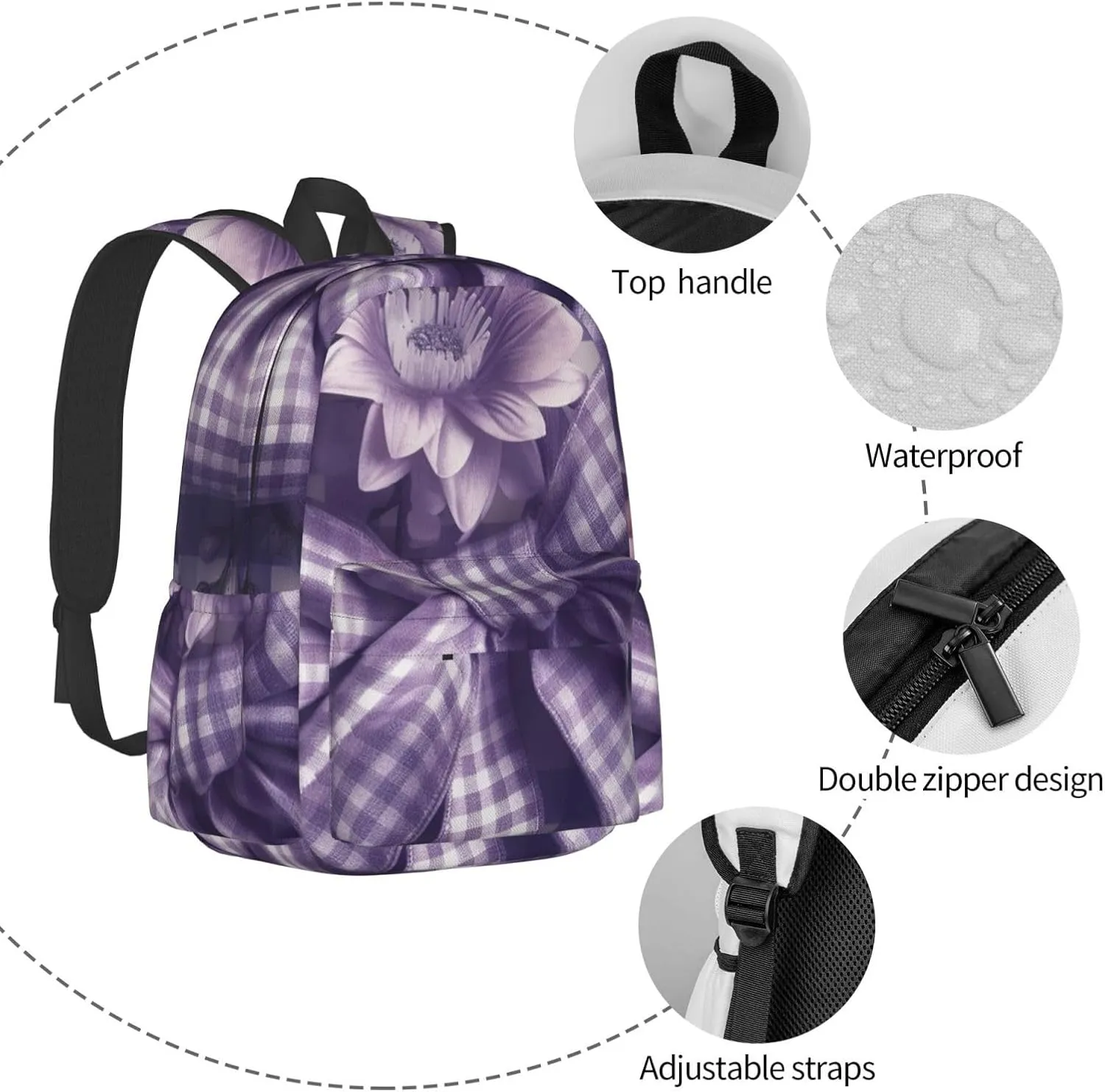 Laptop Backpack for Men Women Lightweight Backpack Checkered Bow Casual Daypack with Bottle Side Pockets