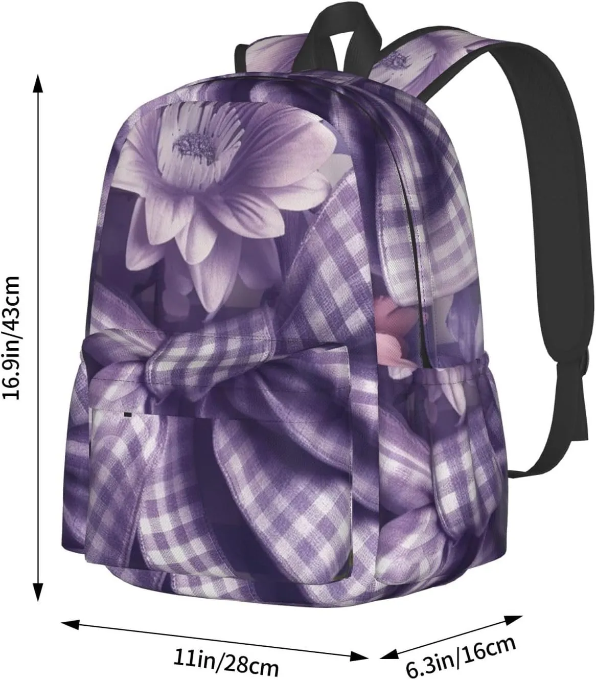 Laptop Backpack for Men Women Lightweight Backpack Checkered Bow Casual Daypack with Bottle Side Pockets