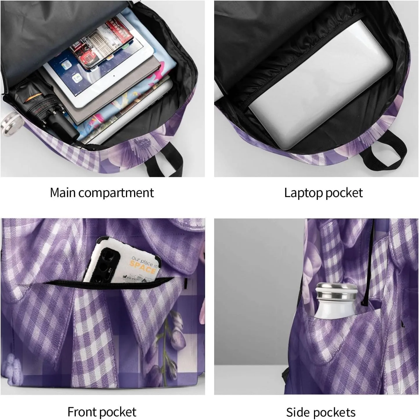 Laptop Backpack for Men Women Lightweight Backpack Checkered Bow Casual Daypack with Bottle Side Pockets