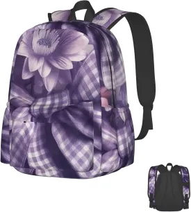 Laptop Backpack for Men Women Lightweight Backpack Checkered Bow Casual Daypack with Bottle Side Pockets