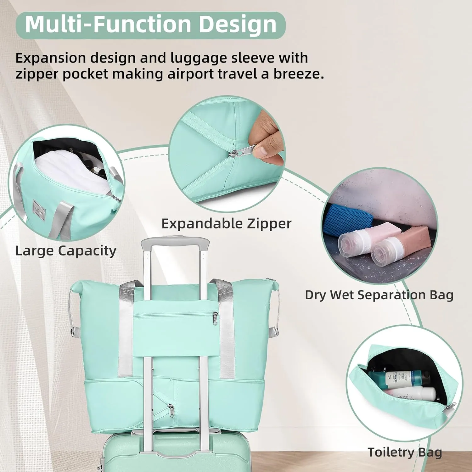 LARVENDER 3-Piece Carry On Luggage for Women,Hard Shell Suitcase 20Inch Carry On Luggage 22x14x9 Airline Approved, Spinner Wheel and TSA LockMint Green 20Inch/DB/TB