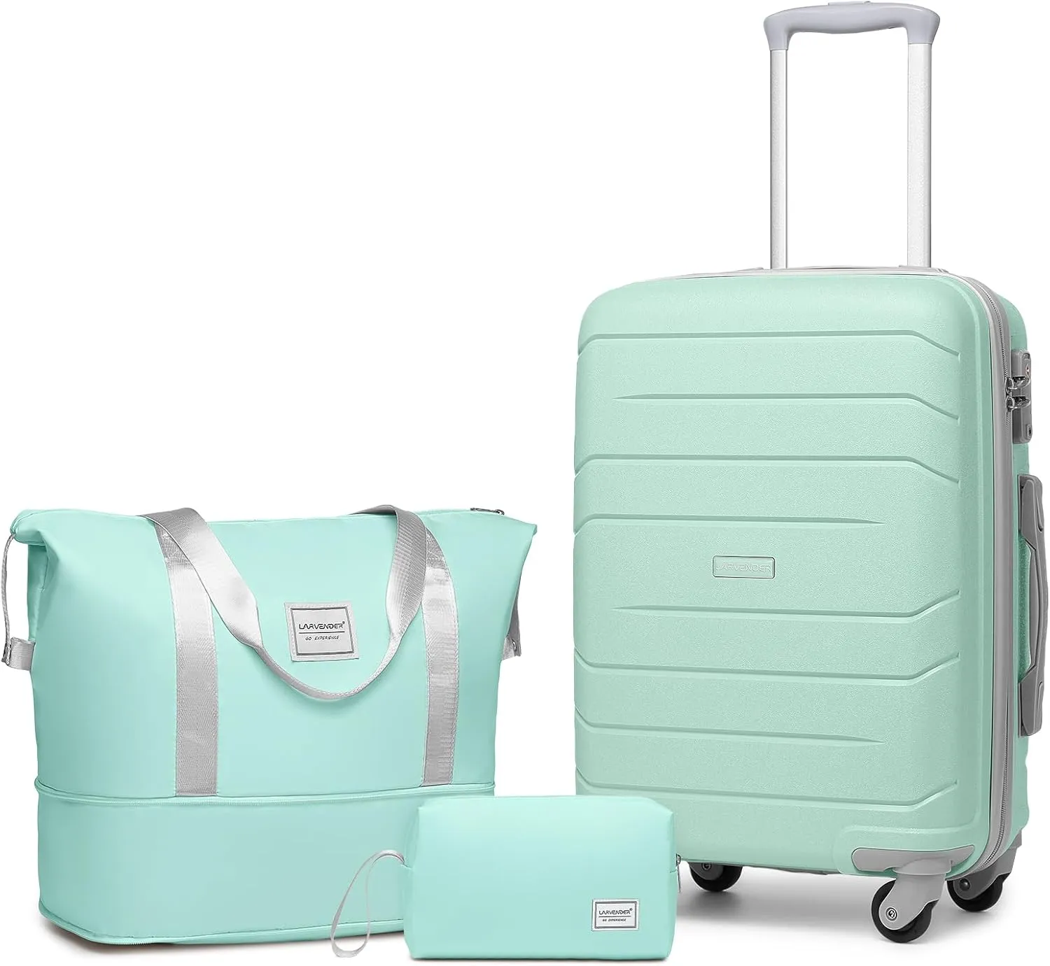 LARVENDER 3-Piece Carry On Luggage for Women,Hard Shell Suitcase 20Inch Carry On Luggage 22x14x9 Airline Approved, Spinner Wheel and TSA LockMint Green 20Inch/DB/TB