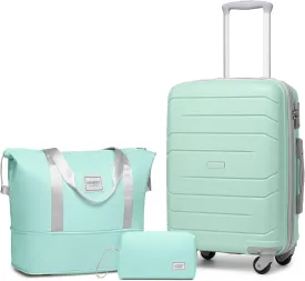 LARVENDER 3-Piece Carry On Luggage for Women,Hard Shell Suitcase 20Inch Carry On Luggage 22x14x9 Airline Approved, Spinner Wheel and TSA LockMint Green 20Inch/DB/TB