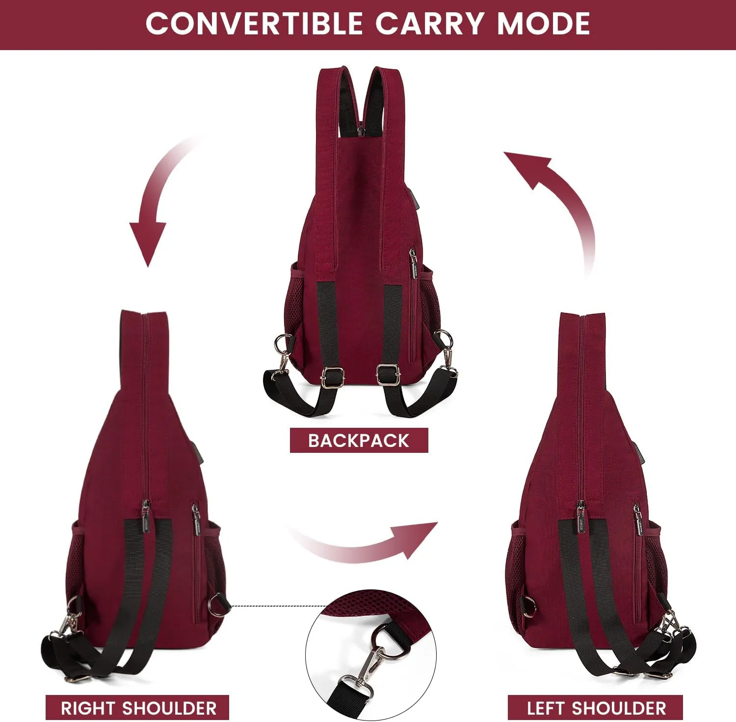 LOVEVOOK Sling Bag for Women Casual Daypack Nylon Crossbody Sling Backpack Travel Shoulder Bag Hiking Daypack
