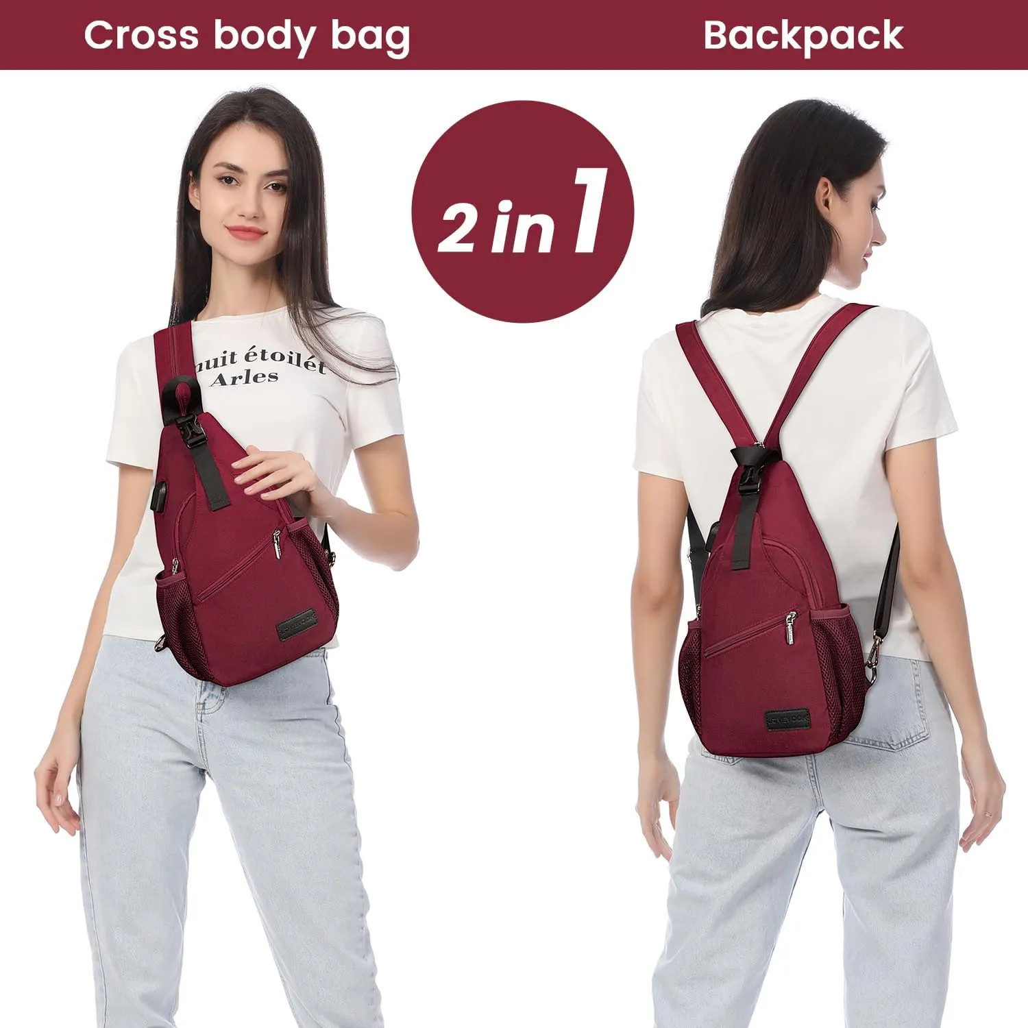 LOVEVOOK Sling Bag for Women Casual Daypack Nylon Crossbody Sling Backpack Travel Shoulder Bag Hiking Daypack