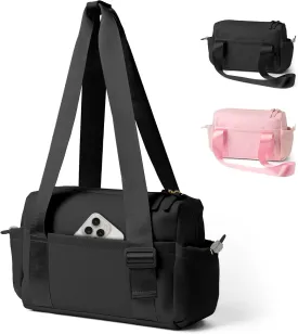 Mini Gym Bag for Women with Adjustable Wide Strap - Lightweight Waterproof Duffle & Crossbody Travel Bag with Wet/Dry Compartments, Multi-Pocket Design for Gym Clothes & EssentialsBlack