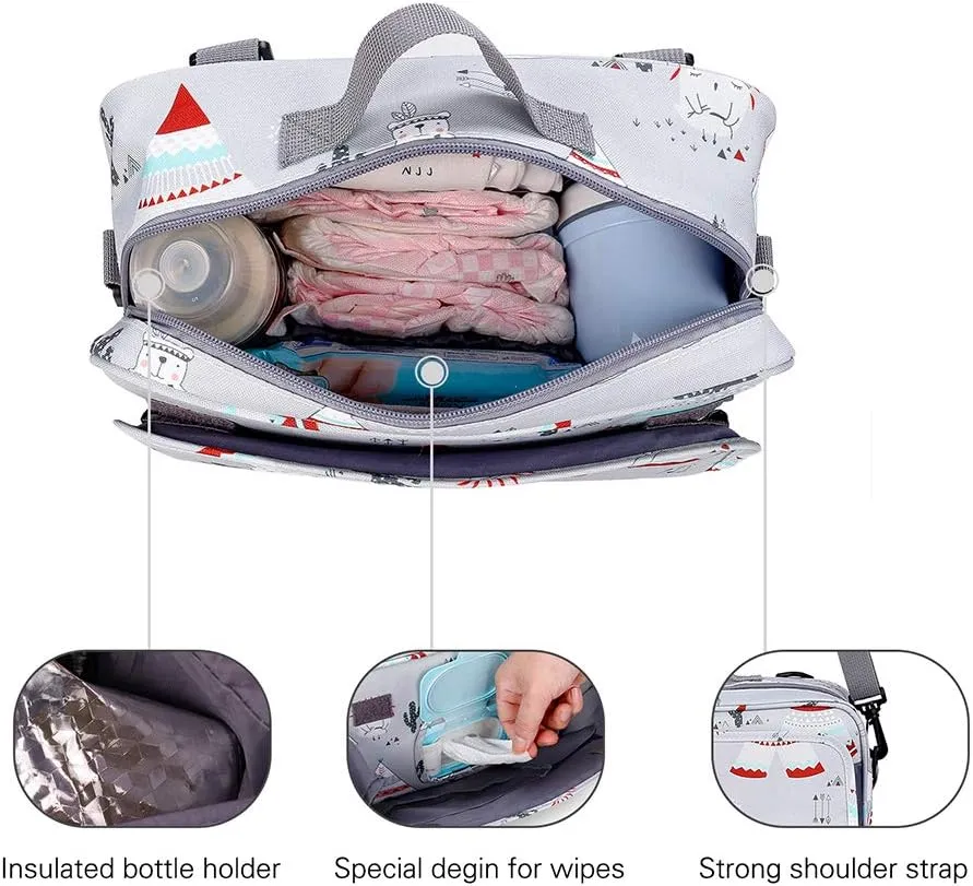 MOMIGO Baby Diaper Caddy Bag - Diaper Caddy Tote Baby Stroller Bag Nursery Storage Bin for Diapers, Wipes & Toys Mini Diaper Bag for Outdoor (Light Grey)