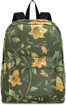 Morning Glory Green Leaf Backpack, Travel Rucksack Lightweight School Bookbag Daypack for Adults Teen Students Boys Girls
