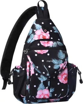 MOSISO Sling Backpack, Impatiens Crossbody Travel Hiking Daypack Chest Bag with Anti-theft Pocket, Black