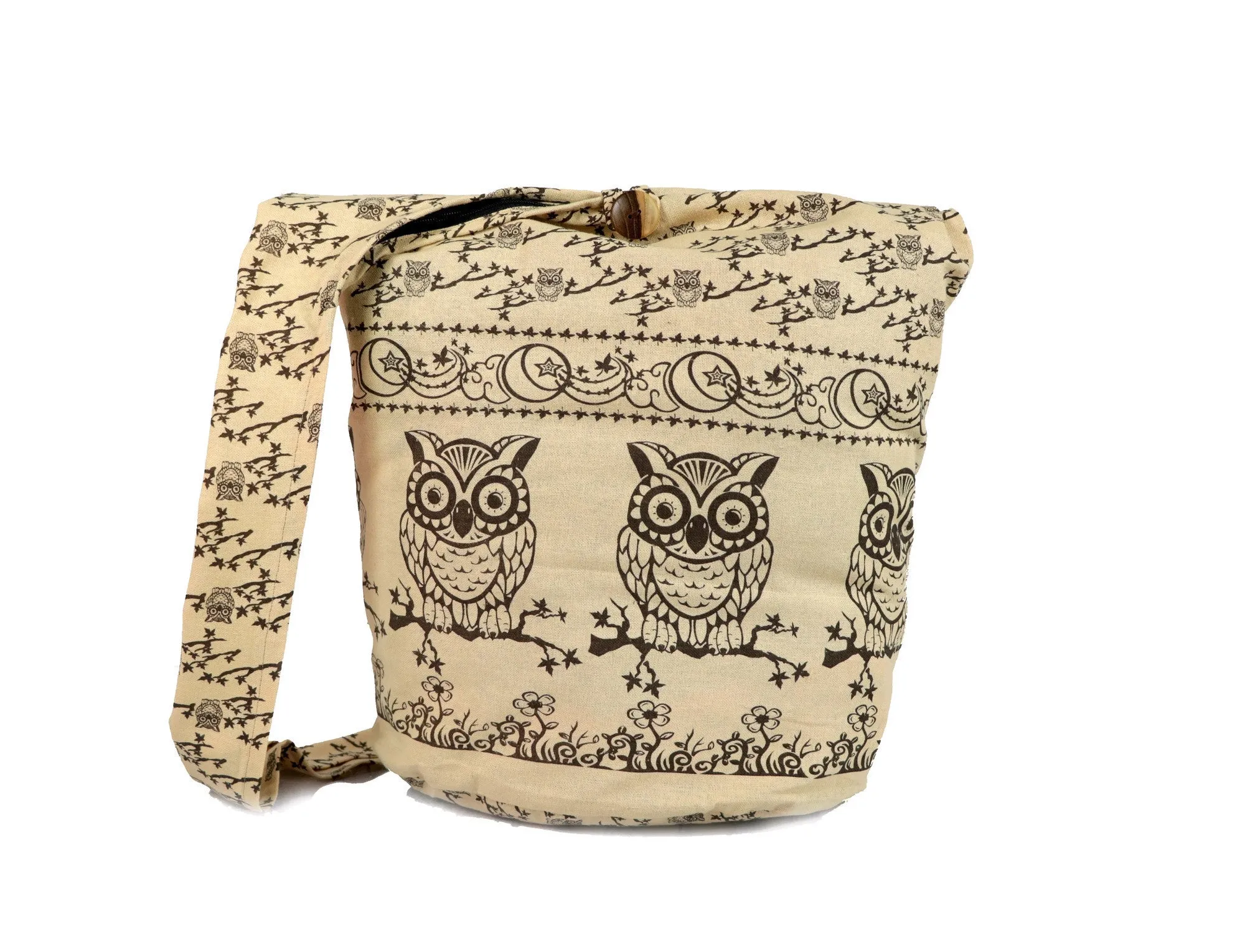 Owl Hobo Bag Shoulder Tote Purse Crossbody Sling Hippie Bohemian cotton Messenger Bags Top Zip