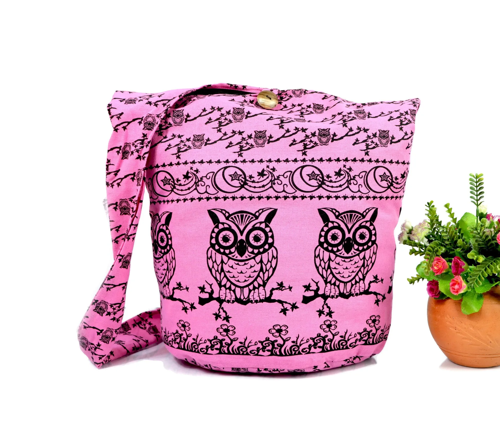 Owl Hobo Bag Shoulder Tote Purse Crossbody Sling Hippie Bohemian cotton Messenger Bags Top Zip