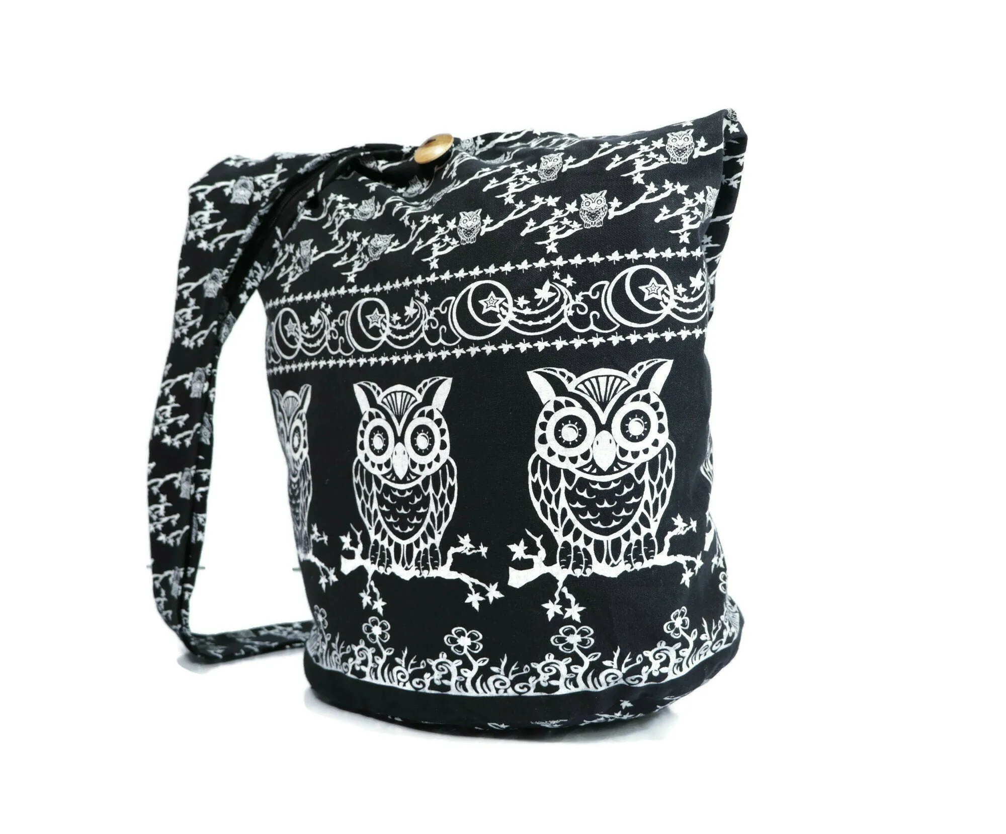 Owl Hobo Bag Shoulder Tote Purse Crossbody Sling Hippie Bohemian cotton Messenger Bags Top Zip