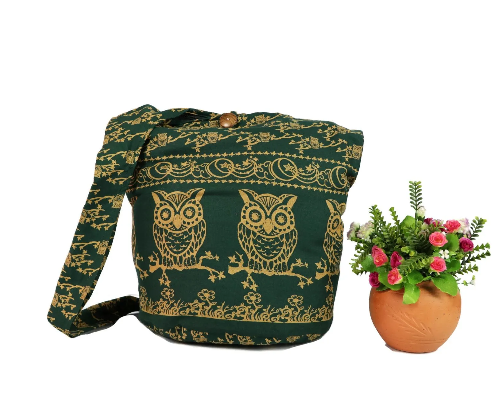 Owl Hobo Bag Shoulder Tote Purse Crossbody Sling Hippie Bohemian cotton Messenger Bags Top Zip