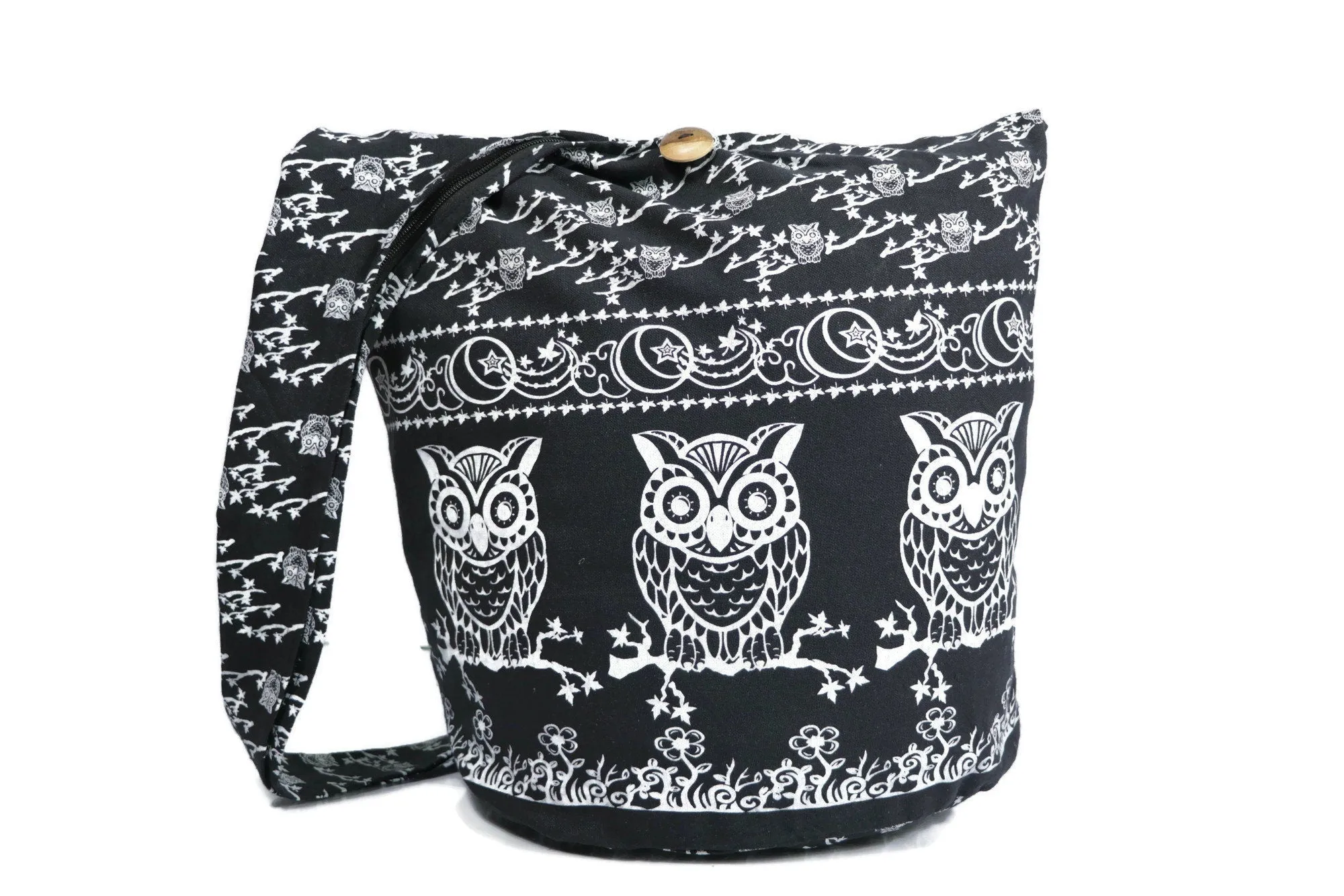 Owl Hobo Bag Shoulder Tote Purse Crossbody Sling Hippie Bohemian cotton Messenger Bags Top Zip