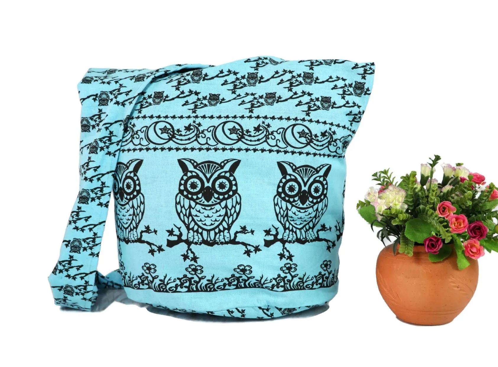 Owl Hobo Bag Shoulder Tote Purse Crossbody Sling Hippie Bohemian cotton Messenger Bags Top Zip