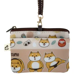 Peach Sumo Shiba Card & Coin Purse