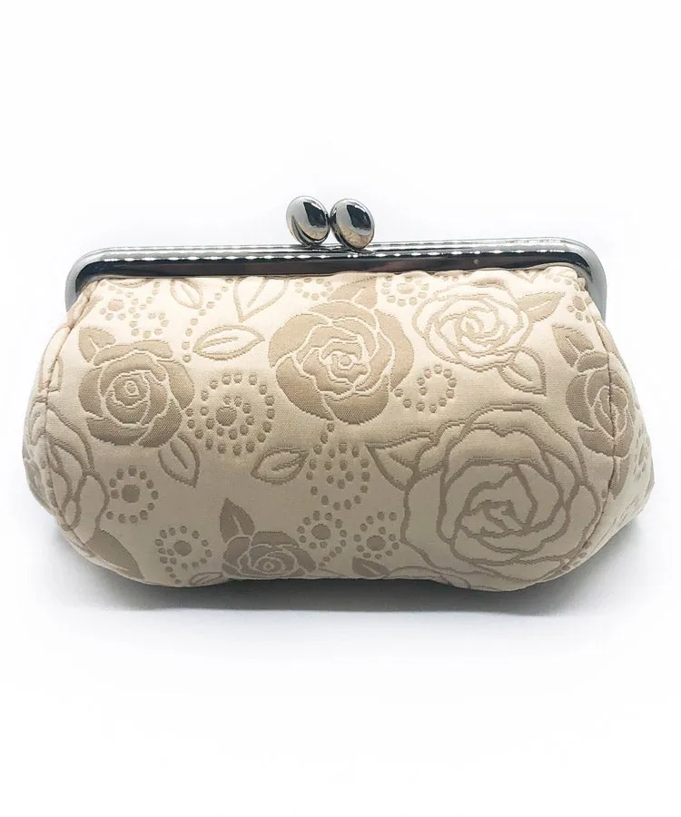 Pink Rose Weaved Metal Kiss Lock Purse / Gamaguchi Japanese Bags