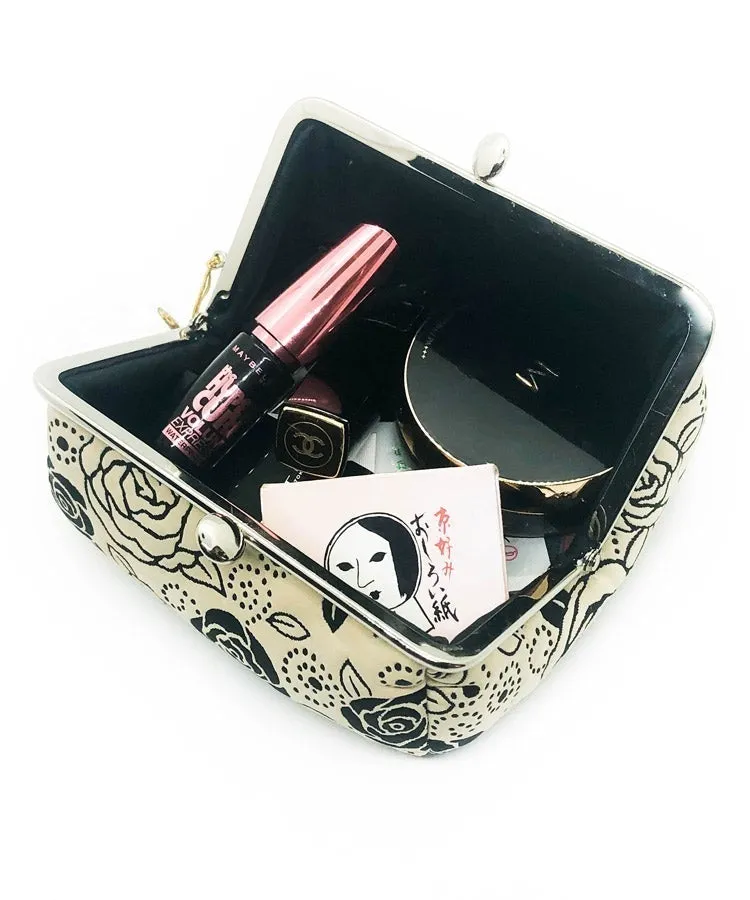 Pink Rose Weaved Metal Kiss Lock Purse / Gamaguchi Japanese Bags