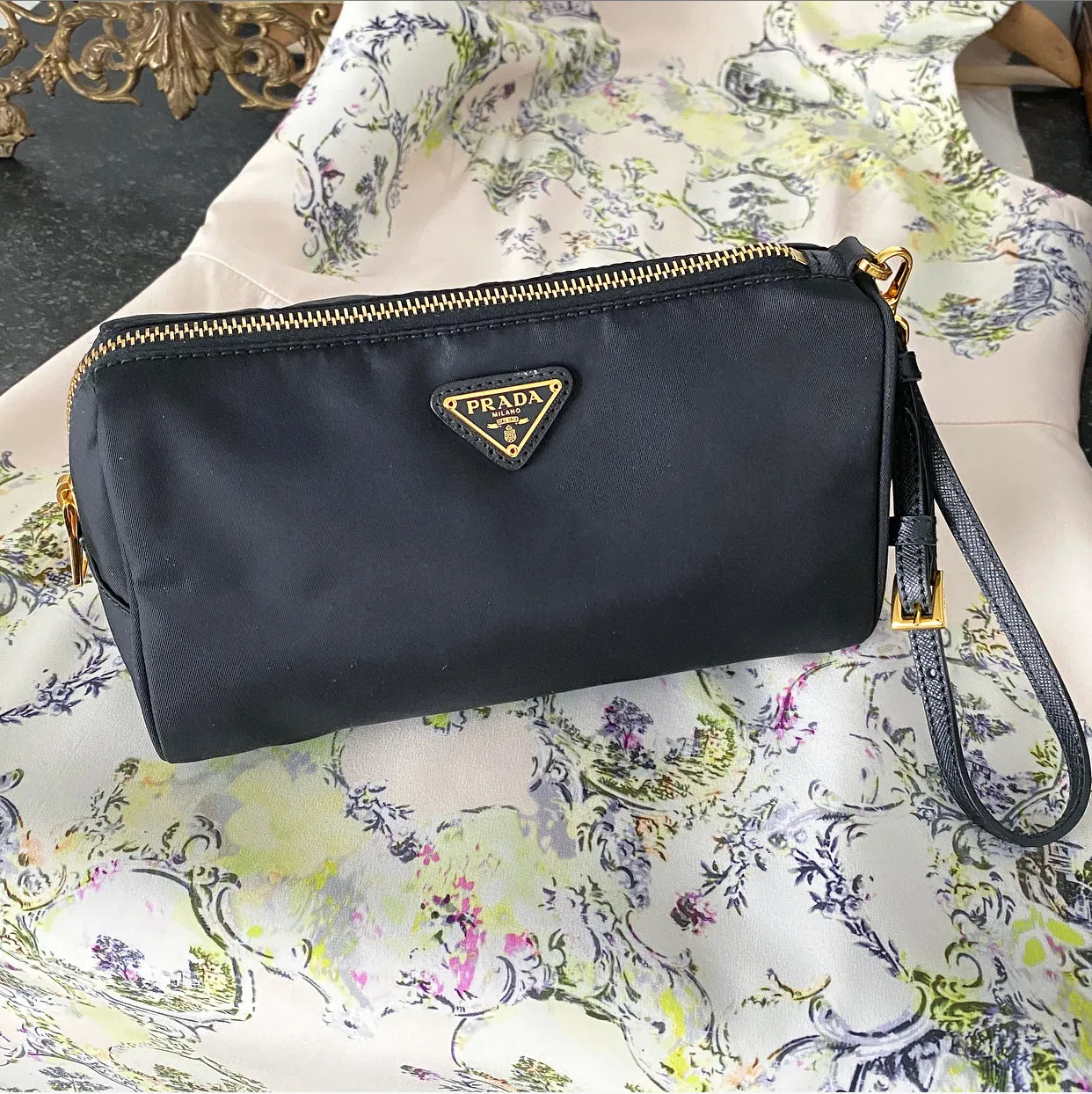Prada Black Nylon Small Wristlet Pouch Bag