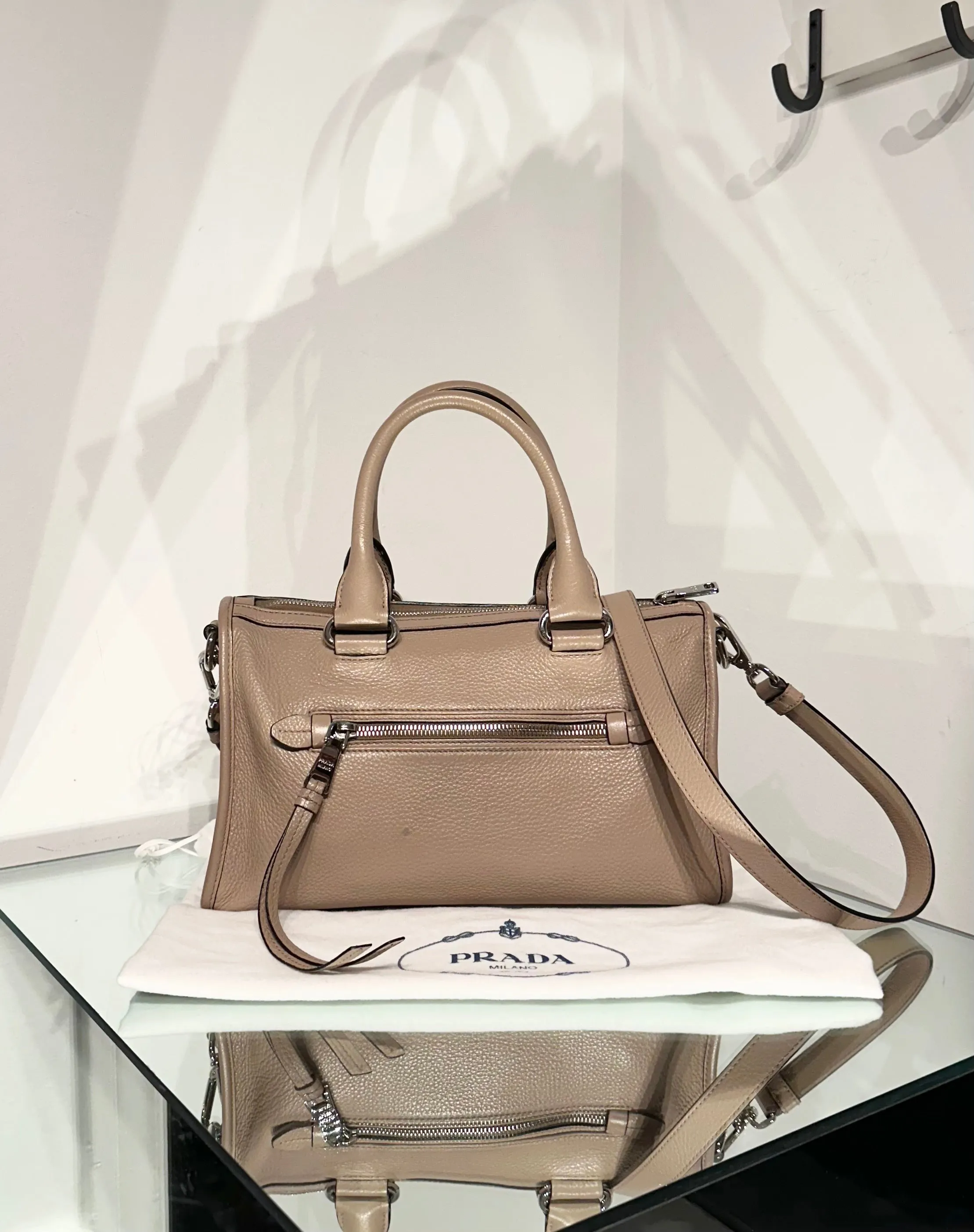 PRADA Leather Handle Shoulder Crossbody Bag