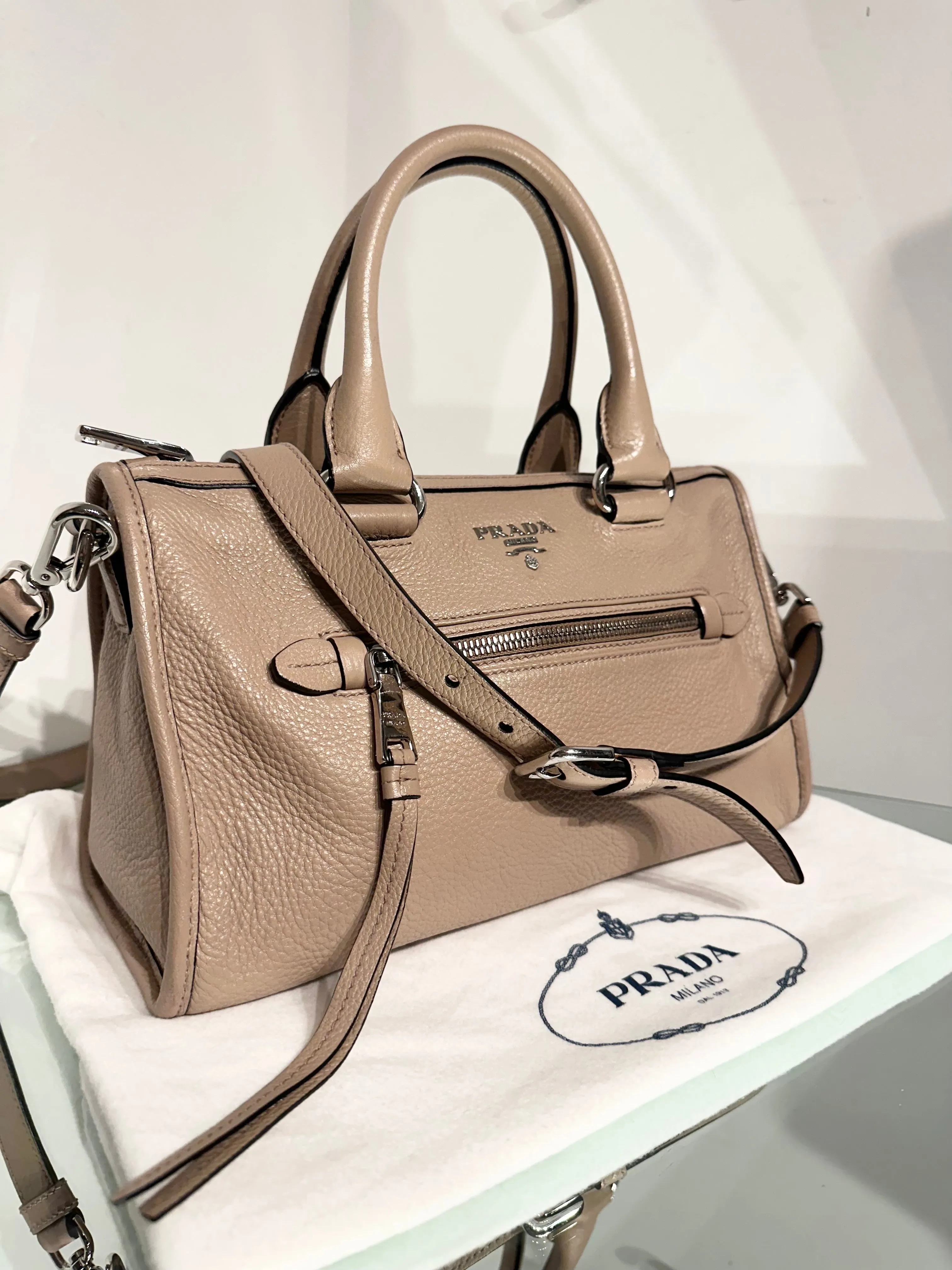PRADA Leather Handle Shoulder Crossbody Bag